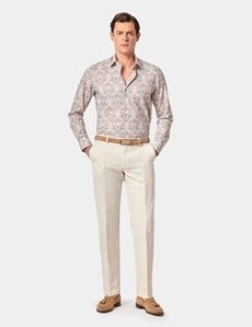 Slim Fit Beige & Brown Paisley Curtis Shirt