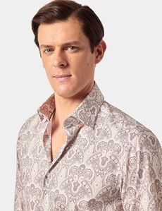 Slim Fit Beige & Brown Paisley Curtis Shirt