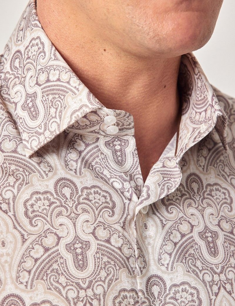 Slim Fit Beige & Brown Paisley Curtis Shirt-preview