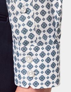 Slim Fit White & Navy Geometric Curtis Shirt