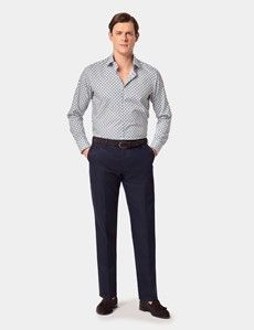 Slim Fit White & Navy Geometric Curtis Shirt