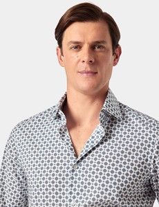 Slim Fit White & Navy Geometric Curtis Shirt