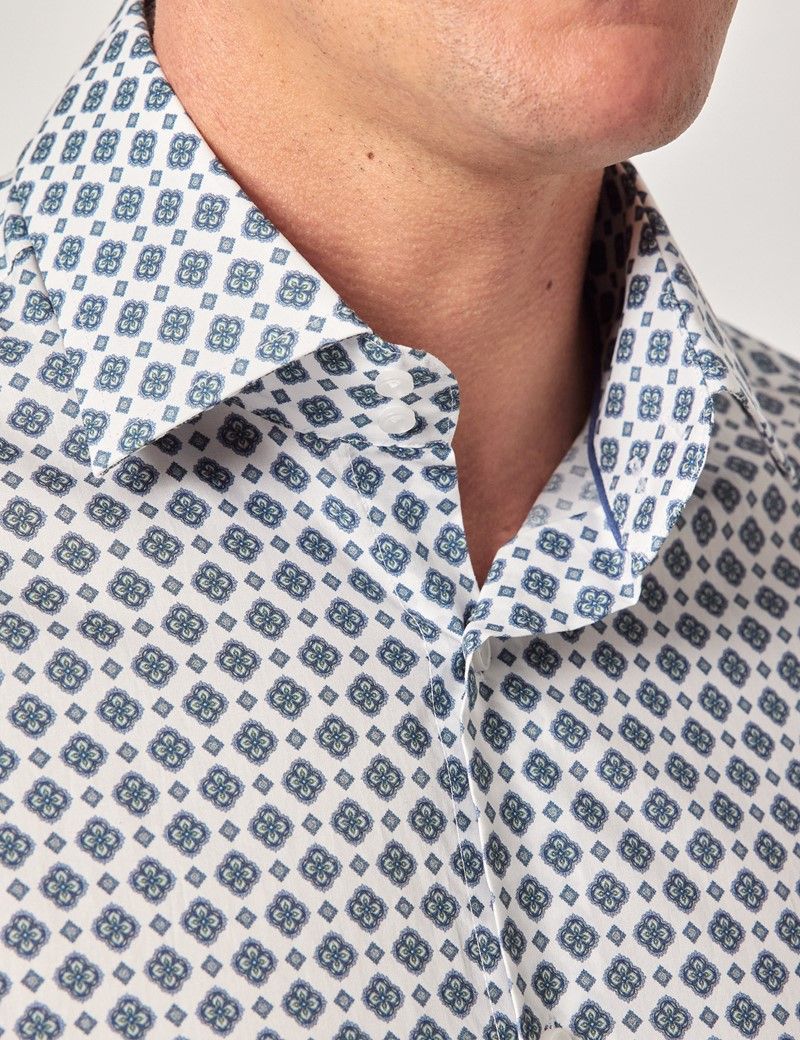Slim Fit White & Navy Geometric Curtis Shirt-preview