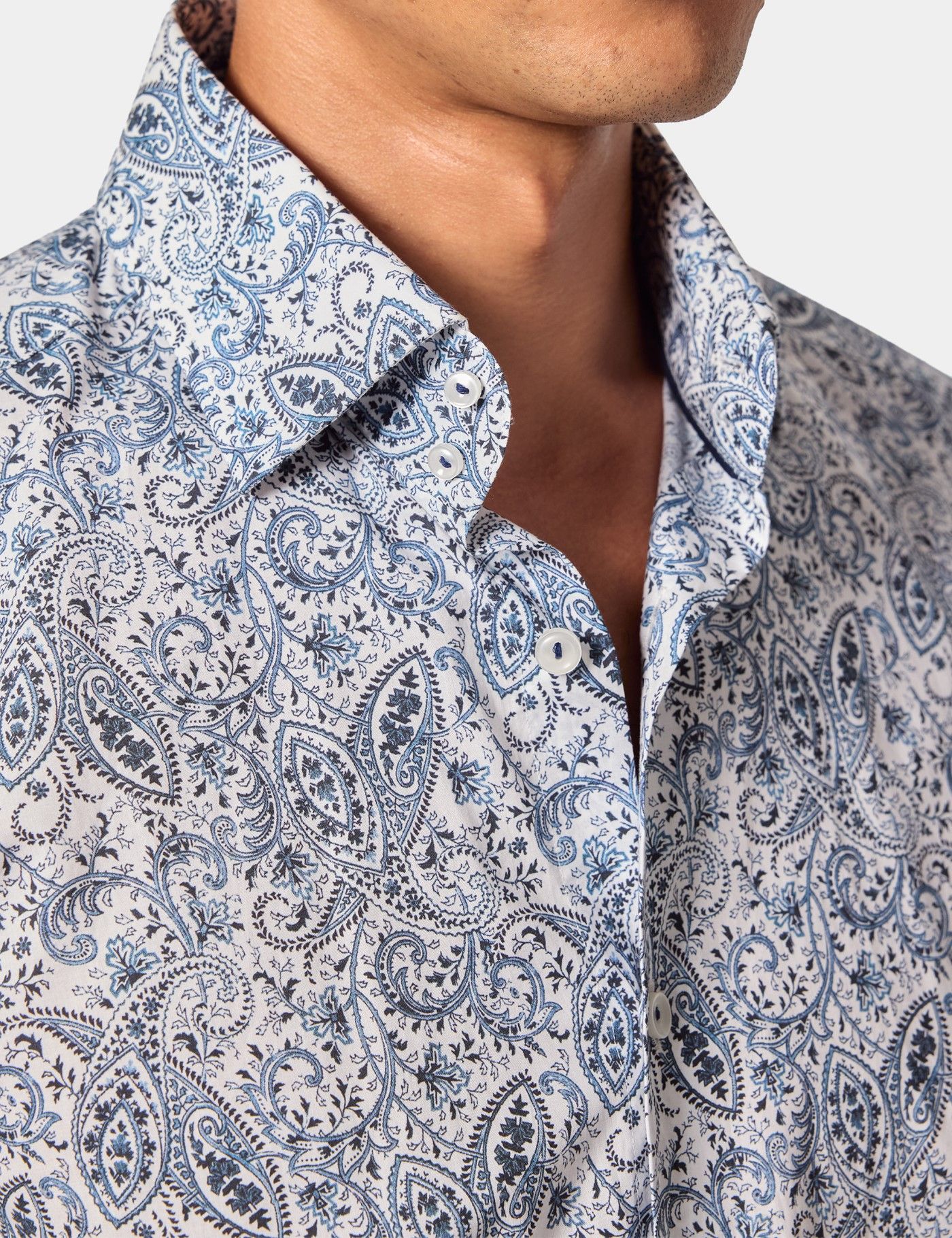 Slim Fit White & Blue Paisley Curtis Shirt-preview