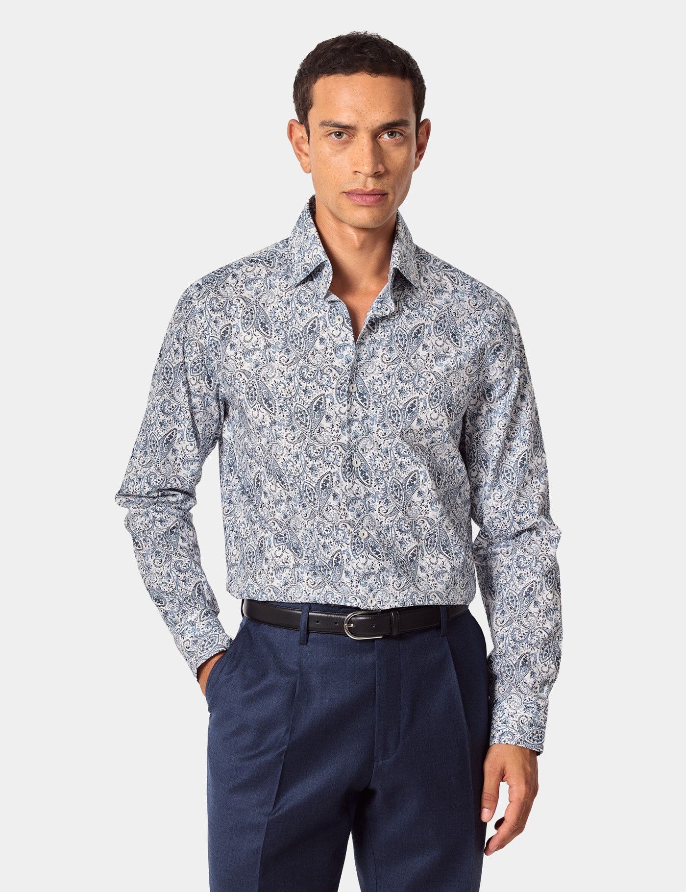 Slim Fit White & Blue Paisley Curtis Shirt