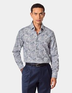 Slim Fit White & Blue Paisley Curtis Shirt