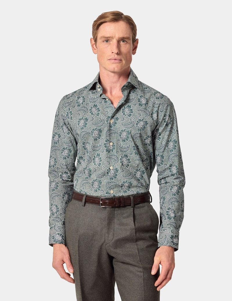 Slim Fit Green & White Floral Curtis Shirt