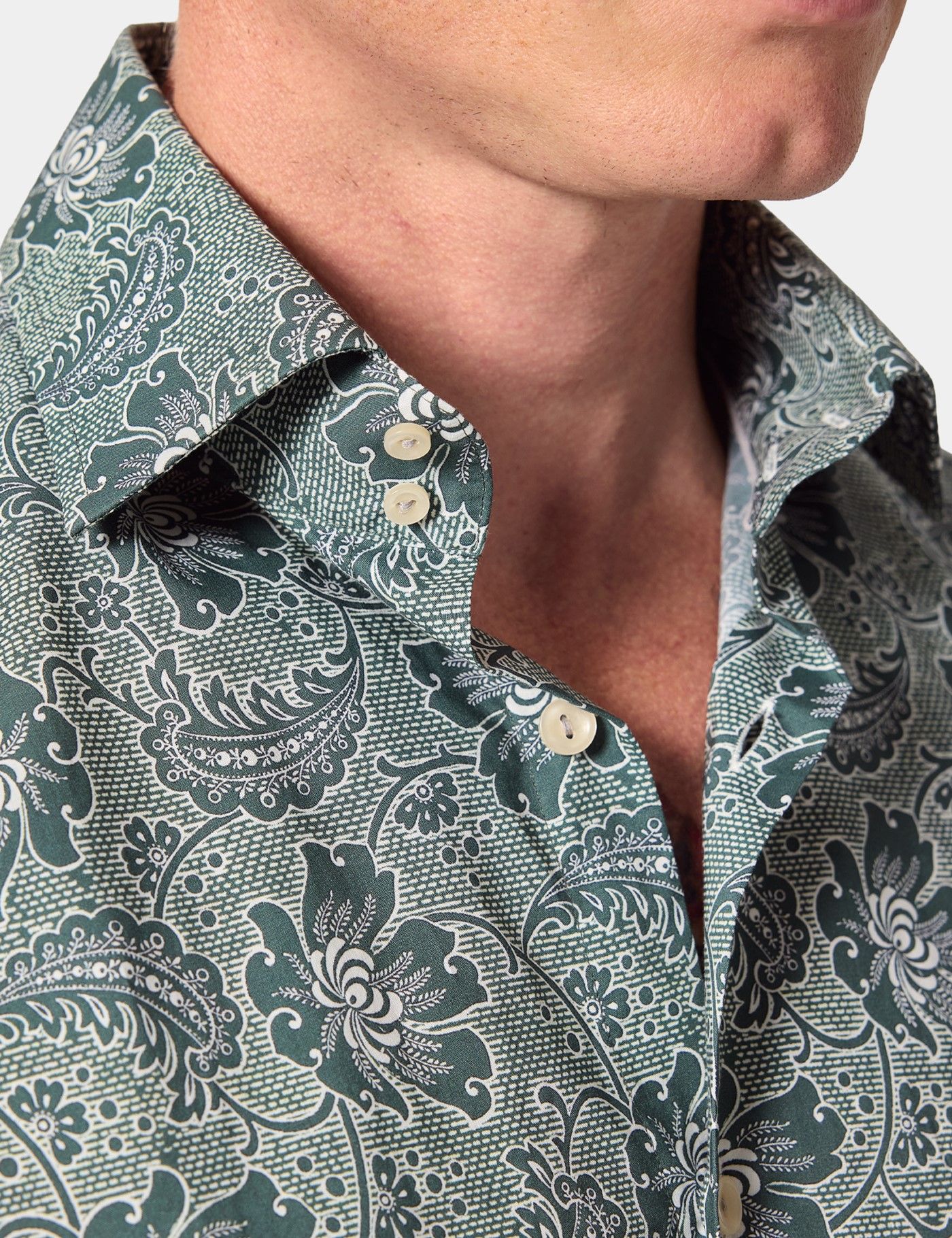 Slim Fit Green & White Floral Curtis Shirt-preview