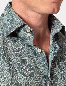 Slim Fit Green & White Floral Curtis Shirt