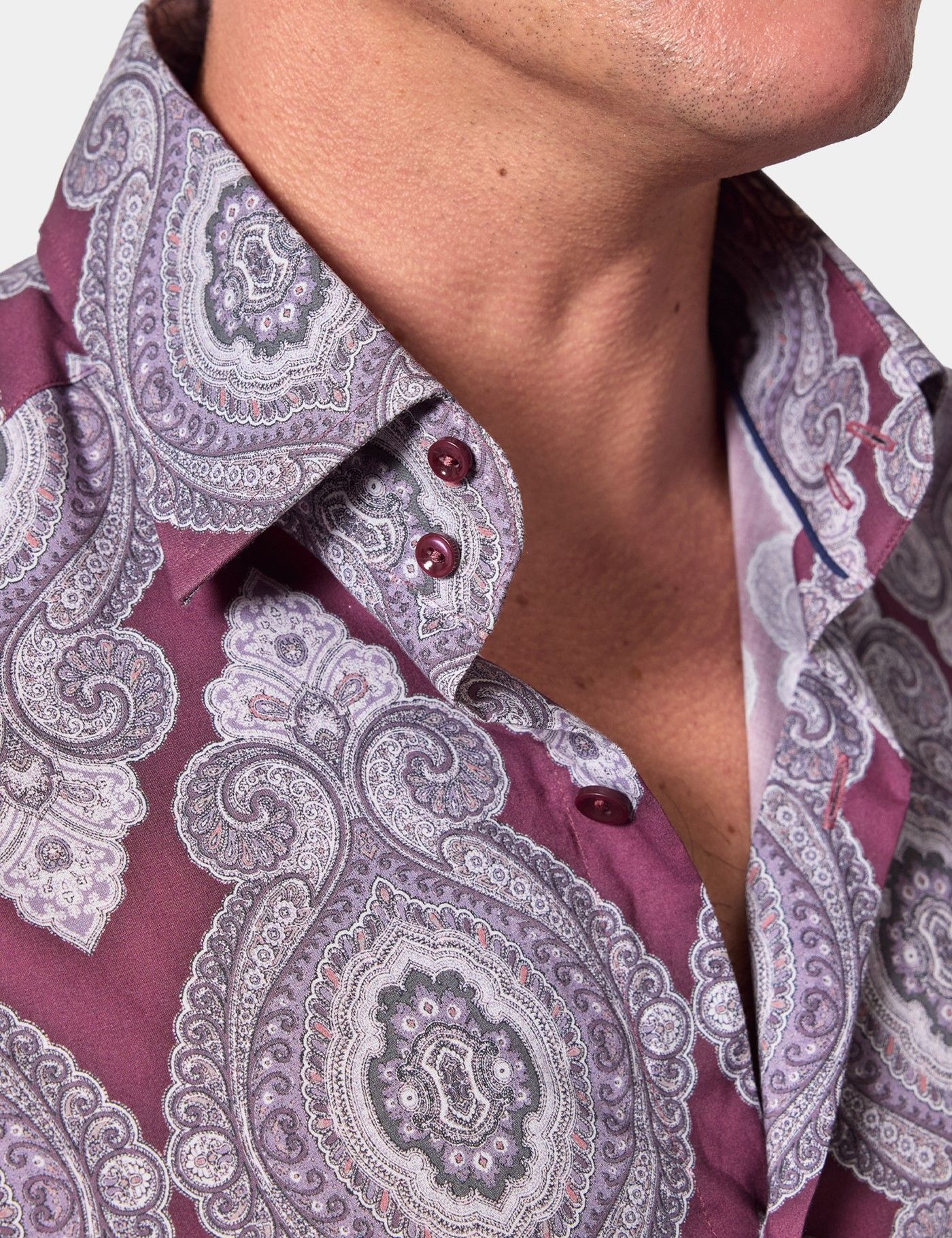 Slim Fit Wine & White Paisley Curtis Shirt-preview