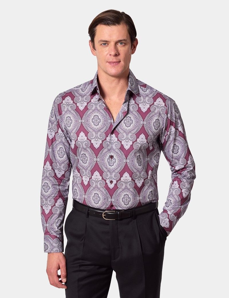 Slim Fit Wine & White Paisley Curtis Shirt