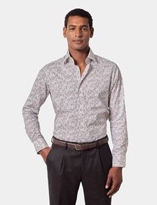 Slim Fit White & Brown Floral Curtis Shirt