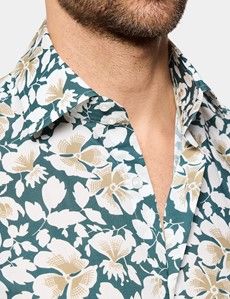 Slim Fit Green & White Floral Curtis Shirt