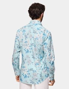 Slim Fit Aqua Blue Floral Curtis Shirt
