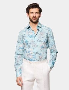 Slim Fit Aqua Blue Floral Curtis Shirt