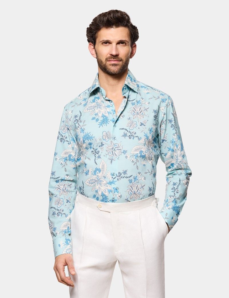 Slim Fit Aqua Blue Floral Curtis Shirt