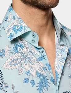 Slim Fit Aqua Blue Floral Curtis Shirt