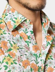Slim Fit White & Green Floral Curtis Shirt