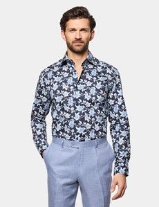 Slim Fit Navy & Blue Floral Curtis Shirt