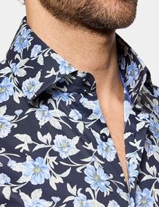 Slim Fit Navy & Blue Floral Curtis Shirt