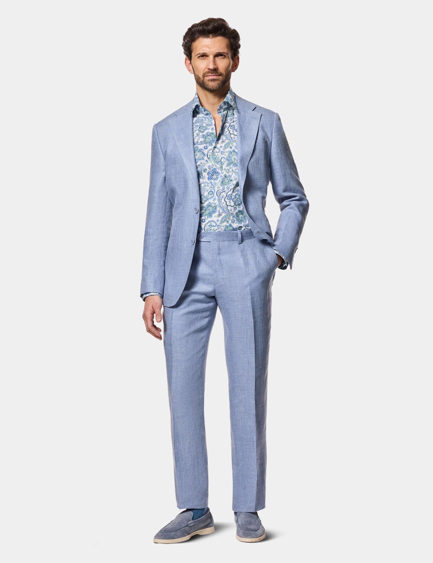 paisley dress shirt with suit Men's Fortino Landi Navy Blue 4-button Long Vested Fashion Suit With Paisley Vest Navy Size 38