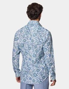 Slim Fit White & Blue Paisley Curtis Shirt