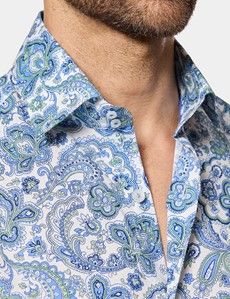 Slim Fit White & Blue Paisley Curtis Shirt