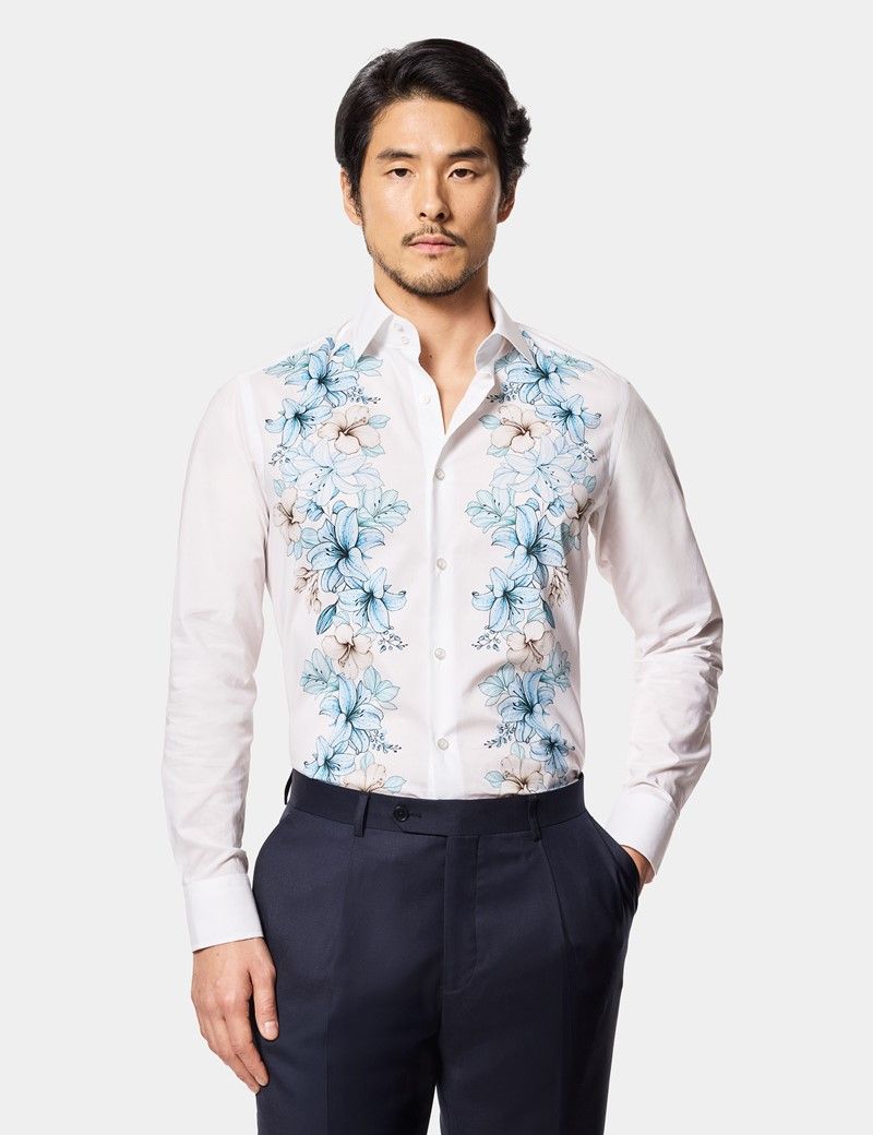 Slim Fit Blue & White Floral Curtis Shirt