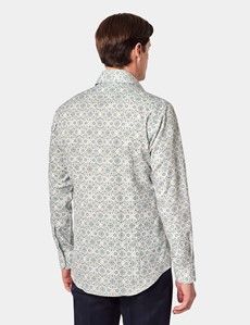 Slim Fit White & Green Geometric Diamond Weave Curtis Shirt