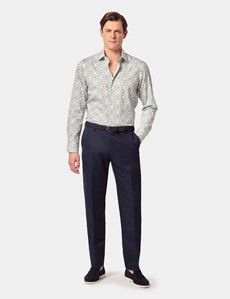 Slim Fit White & Green Geometric Diamond Weave Curtis Shirt