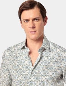 Slim Fit White & Green Geometric Diamond Weave Curtis Shirt