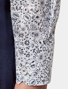 Slim Fit White & Navy Floral Diamond Weave Curtis Shirt