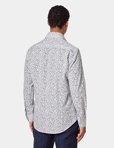 Slim Fit White & Navy Floral Diamond Weave Curtis Shirt