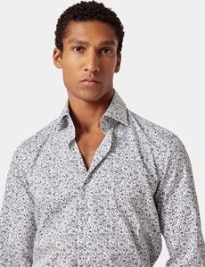 Slim Fit White & Navy Floral Diamond Weave Curtis Shirt