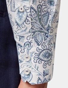 Slim Fit White & Blue Paisley Diamond Weave Curtis Shirt