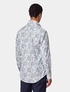Slim Fit White & Blue Paisley Diamond Weave Curtis Shirt