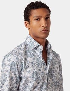 Slim Fit White & Blue Paisley Diamond Weave Curtis Shirt