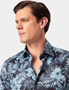 Slim Fit Navy & Blue Tropical Curtis Shirt