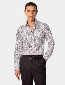 Slim Fit White & Blue Floral Diamond Weave Curtis Shirt