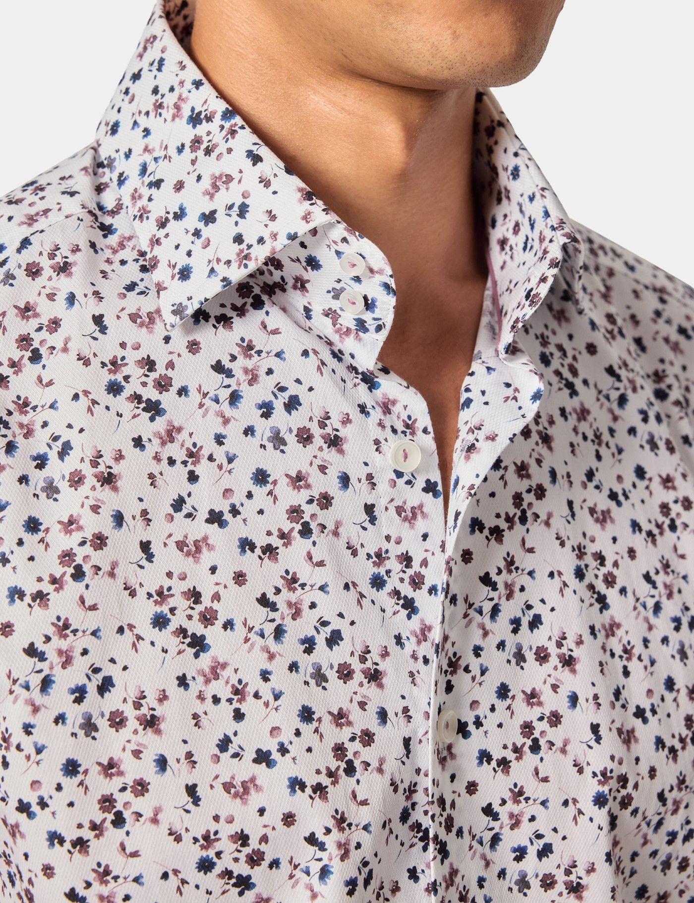 Slim Fit White & Blue Floral Diamond Weave Curtis Shirt-preview