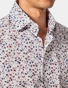 Slim Fit White & Blue Floral Diamond Weave Curtis Shirt