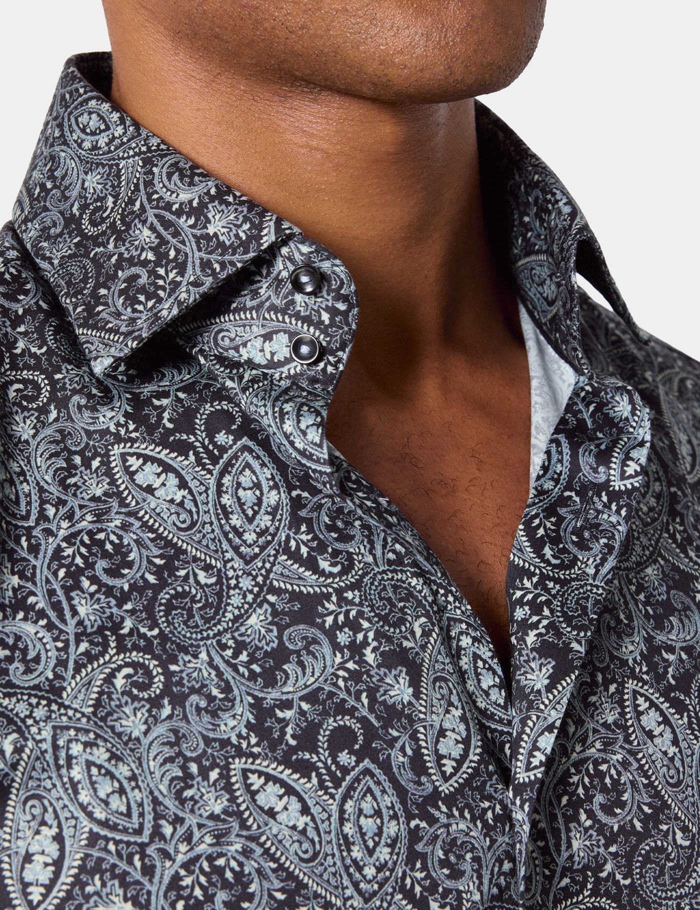 Slim Fit Black & Light Blue Paisley Curtis Shirt-preview