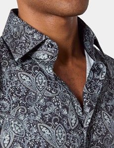 Slim Fit Black & Light Blue Paisley Curtis Shirt