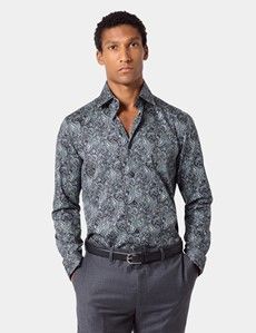 Slim Fit Black & Light Blue Paisley Curtis Shirt