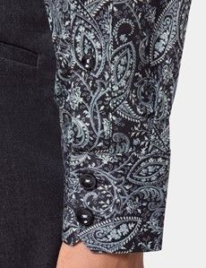 Slim Fit Black & Light Blue Paisley Curtis Shirt