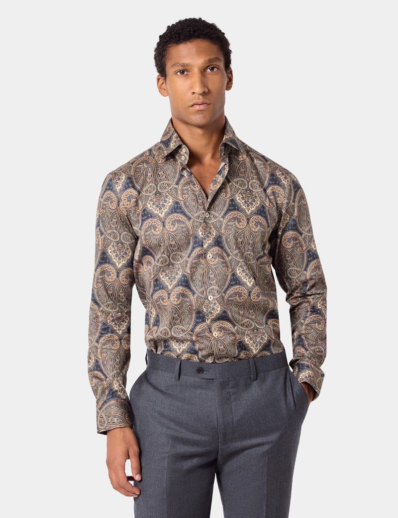 Slim Fit Black & Brown Paisley Curtis Shirt