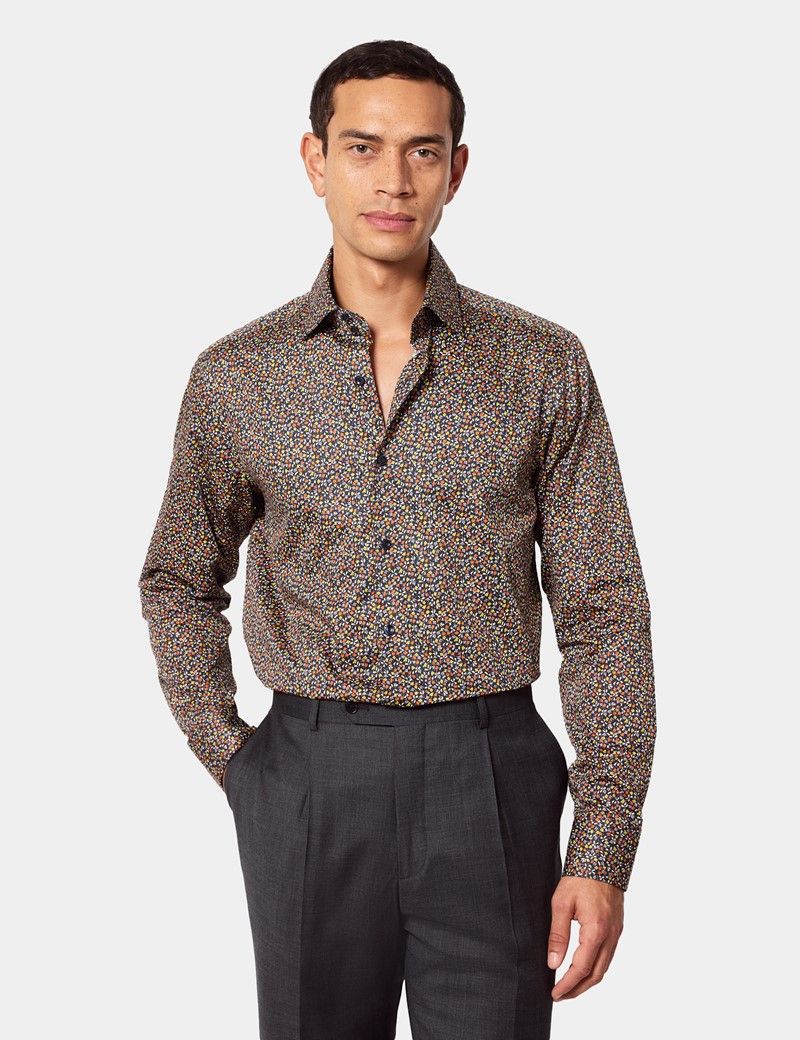 Slim Fit Navy & Yellow Floral Curtis Shirt