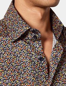 Slim Fit Navy & Yellow Floral Curtis Shirt