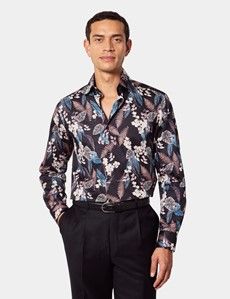 Slim Fit Black & Blue Floral Curtis Shirt