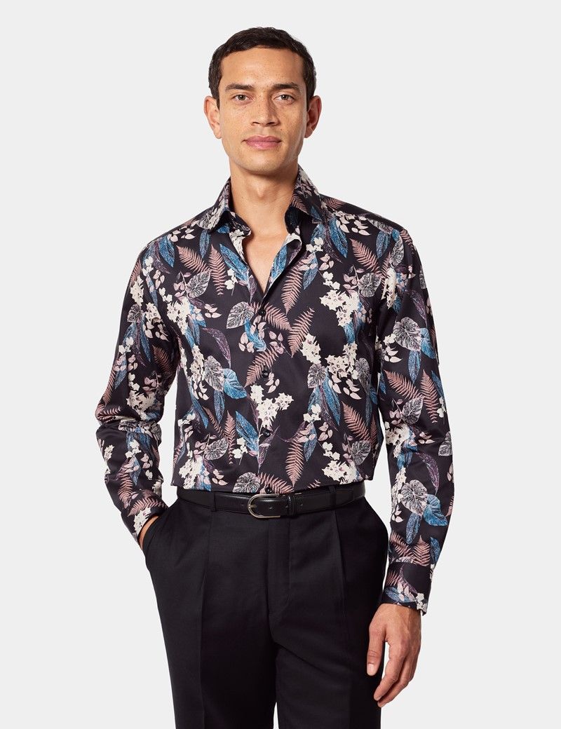 Slim Fit Black & Blue Floral Curtis Shirt